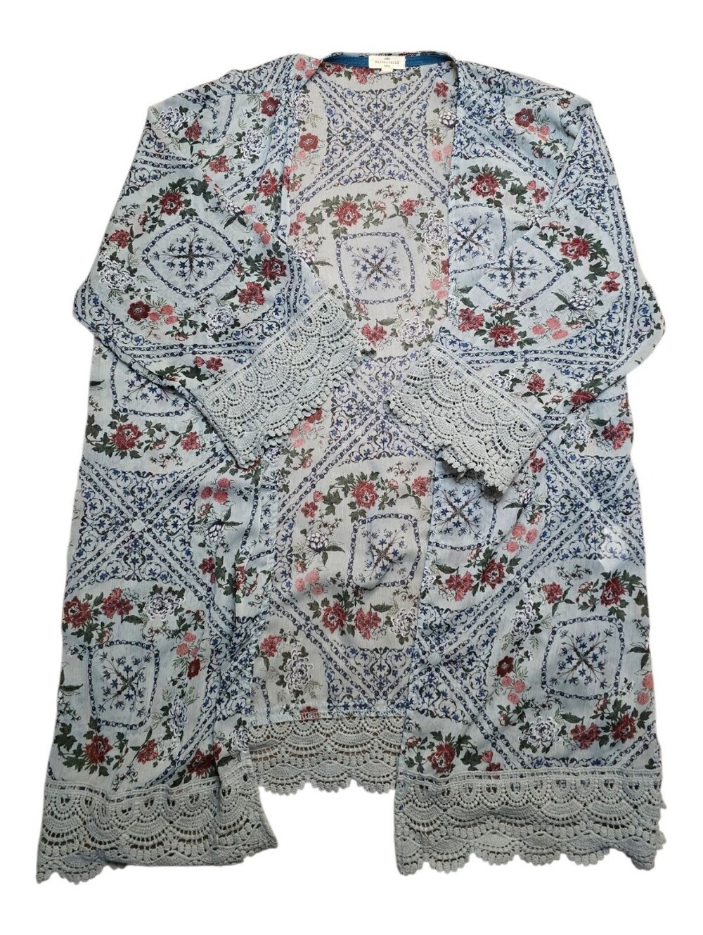 Mason & Belle Floral Lace-Trim Kimono Cardigan